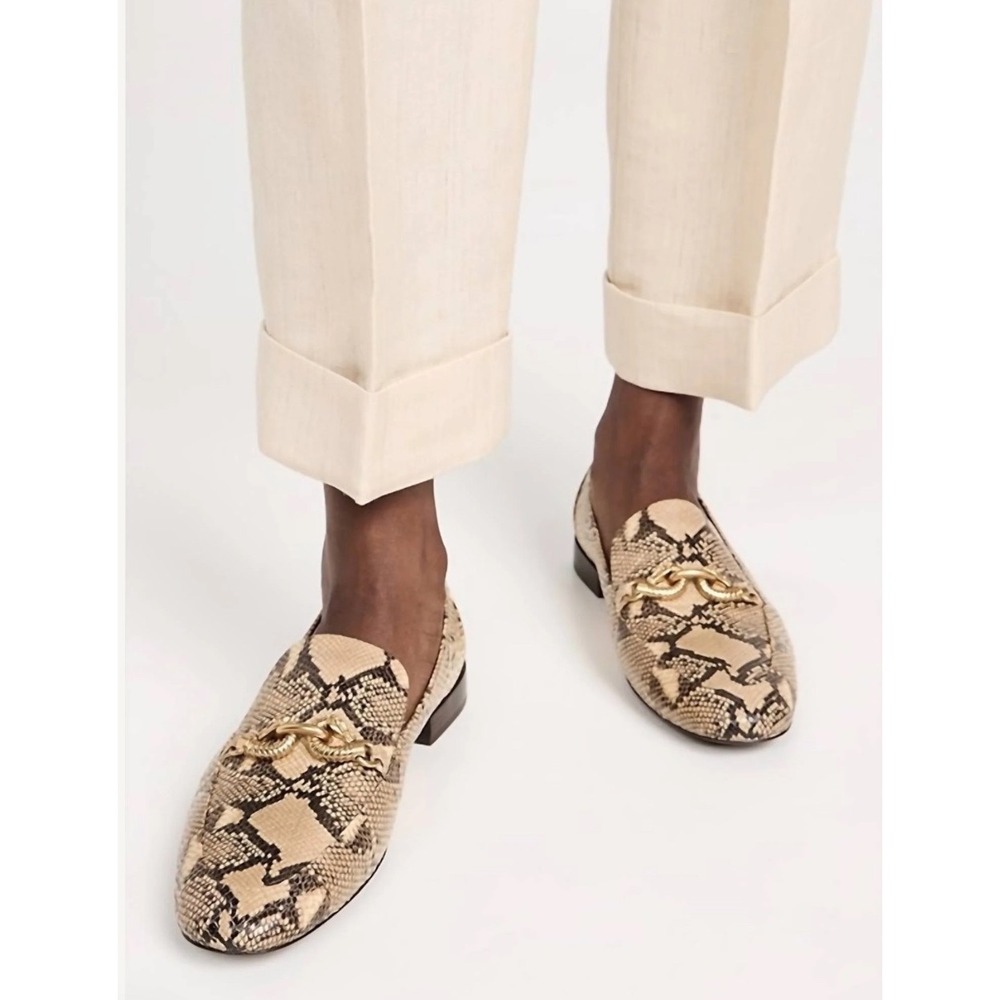 Tory Burch Jessa Python Print Leather Loafers Beige Snake Embossed Flats 8
